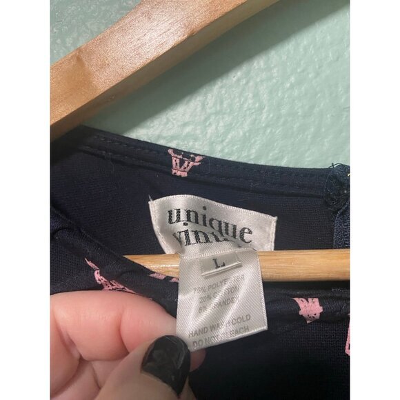 Unique Vintage Women's Pink and Navy Paris Eiffel Tower Dress Size Large - Picture 6 of 8